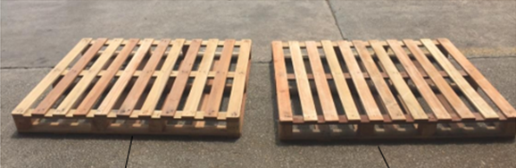 side by side comparison of new and repaired pallet
