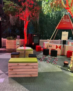 Stools, functional furniture and decoration for HSBC roadshow event